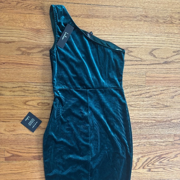 Lulus Candlelit Date Forest Green Velvet One-shoulder Bodycon Dress - Size S - Picture 3 of 3